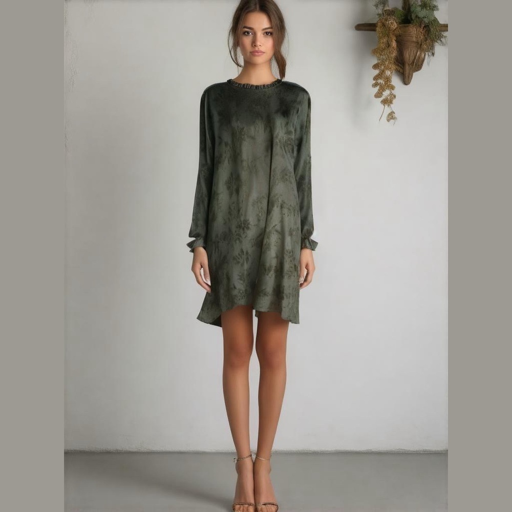 Maurices 24/7 Dress Womens Plus Size Green Black Floral Print Knee Length